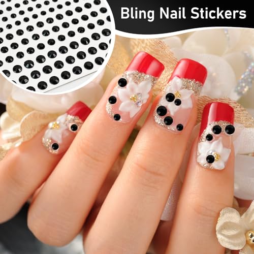 AUUTI 1155pcs Self-Adhesive Rhinestone Stickers - Black and White Acrylic Bling Gems in 4 Sizes for Crafts and Makeup