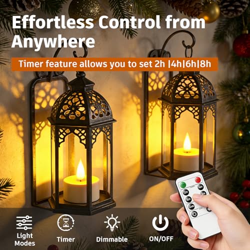 Rechargeable Flameless Tea Lights with Charging Base Remote & Timer 12-Pack