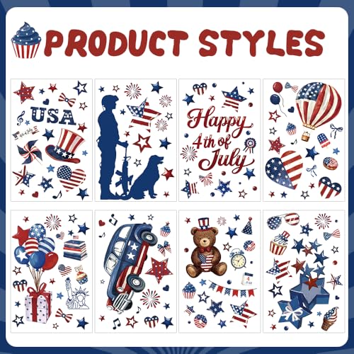 Patriotic 4th of July Window Clings - 8 Sheets of Decals