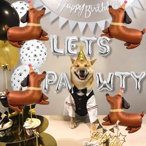 4 PCS Dachshund Dog Foil Balloons - Brown Puppy Birthday Decorations