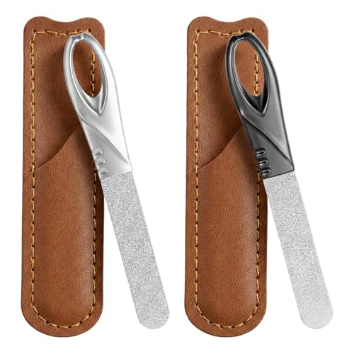Tweruna 2-Pack Metal Nail Files with Leather Cases Stainless Steel