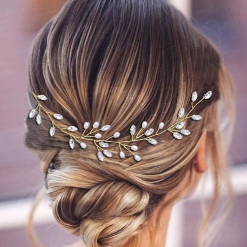 Pearl Wedding Hair Vine Bridal Rhinestone Hair Piece for Women