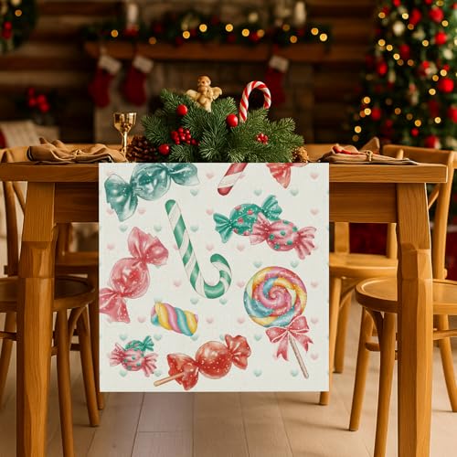Candy Christmas Table Runner 13x108 Inch Seasonal Holiday Kitchen Decor