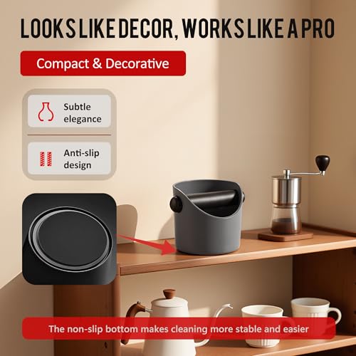 Li&Zhao Espresso Knock Box Space Gray - Premium Coffee Grounds Puck Container with Brush & Dust Blower