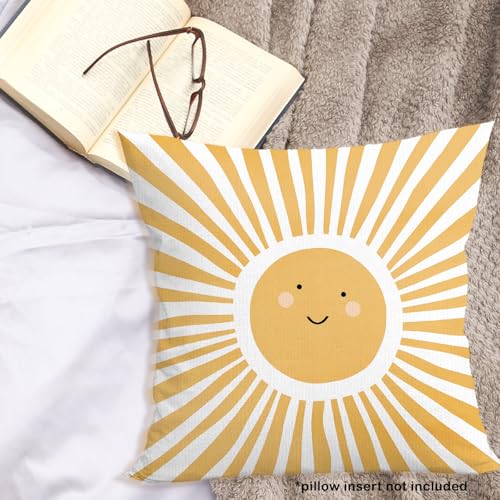 MONALET Yellow Boho Sun Throw Pillow Cover, 18x18 Soft Flannelette Case