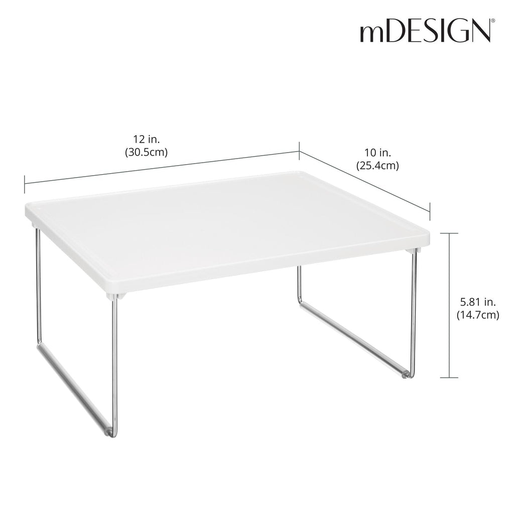 mDesign Metal Stacking Storage Organization for Shelves Inside Closet in Bedroom, Bathroom, Hall, or Entryway - Organizer Stand for Clothing, Linen, Household Items, Ligne Collection, 2 Pack, White