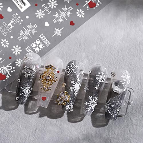 5D Embossed Snowflake Nail Art Stickers - Winter Christmas Decals (3 Sheets)