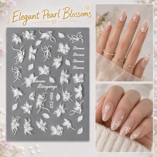 TailaiMei Pearl Studded French Tip Nail Stickers White Self-Adhesive Decals