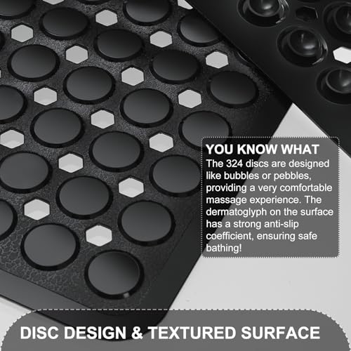 TEESHLY Black Bath Mat with Suction Cups & Drain Holes, 35x16 Inch Non-Slip Shower Rug