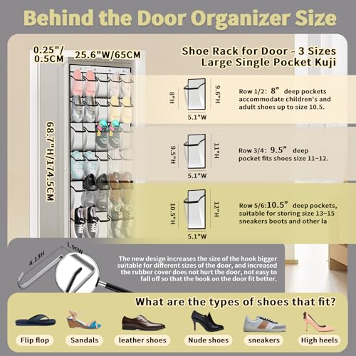 PAULONE White Over the Door Organizer with 30 Large Pockets & Adjustable Hooks