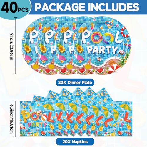 40PCS Summer Pool Party Plates and Napkins Set - Beach Theme Tableware