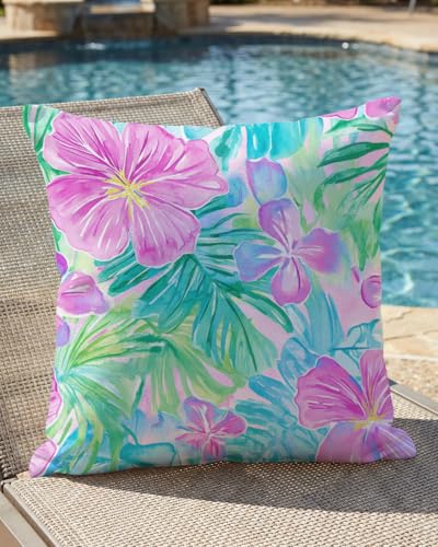 Pink Multi Tropical Pillow Cover 18x18 – Watercolor Hibiscus Floral