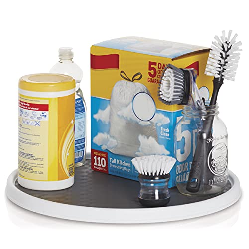 Copco 18-Inch Lazy Susan Turntable Organizer - Nonslip White/Gray Rotating Tray