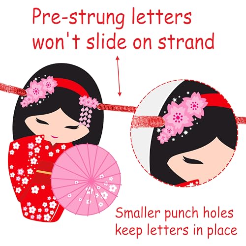 Japanese Themed Party Banner Set - 3 Pre-Strung Sakura & Kitsune Decorations