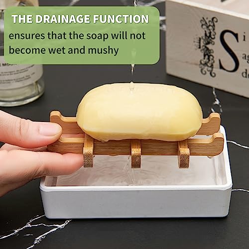 Maqqet Bamboo Soap Dish with Non-Slip Pads - Durable Wooden Bathroom Holder
