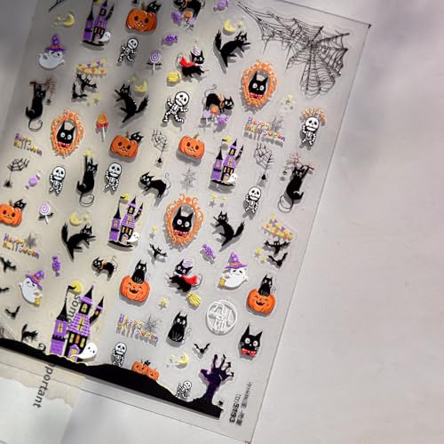 Hello Claws 5D Embossed Halloween Nail Stickers Ghost Self-Adhesive Decals
