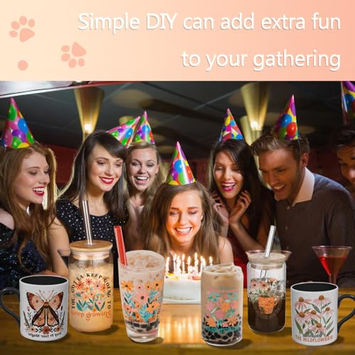 12PCS Boho Retro Flower UV DTF Stickers for Mugs & Tumblers