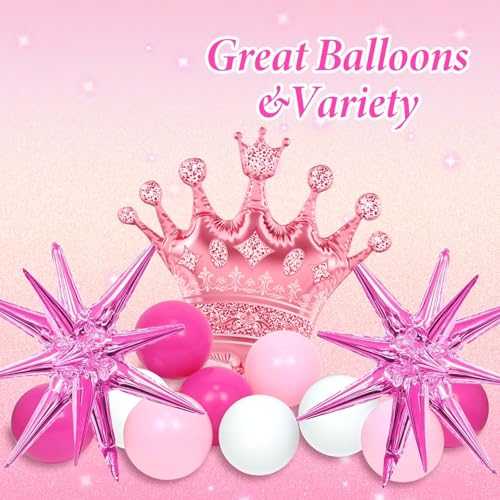 Hot Pink Birthday Decorations Set with Balloons, Banner and Fringe Curtain