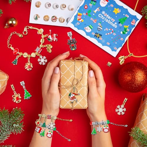 Christmas Advent Calendar Jewelry Kit with Charms and Bracelets for Kids