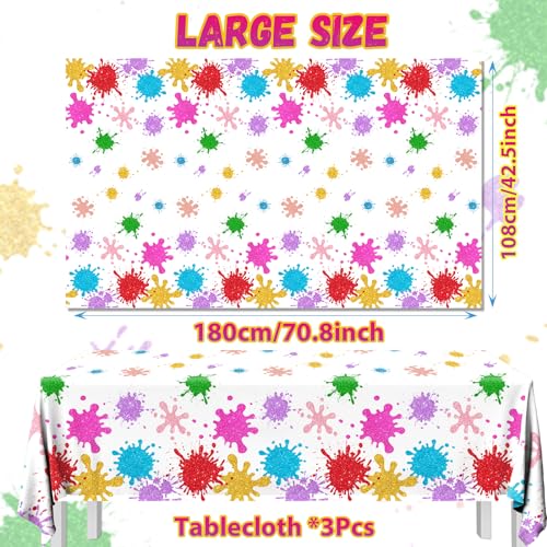 Paint Splatter Tablecloths - 3 Pack Art Party Decorations 72.5x40.8in