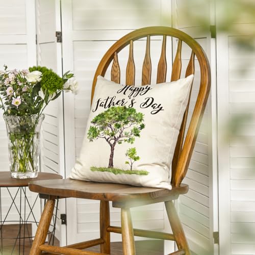 Happy Father's Day Watercolor Tree Throw Pillow Cover, 18"x18"