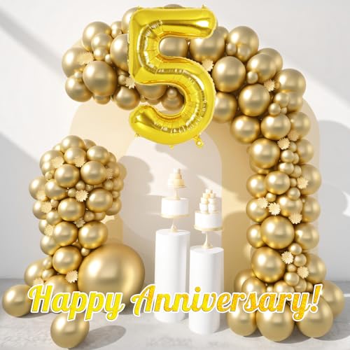 Giant Gold Number 5 Foil Balloon 40 Inch for 5th Birthday Party Decorations