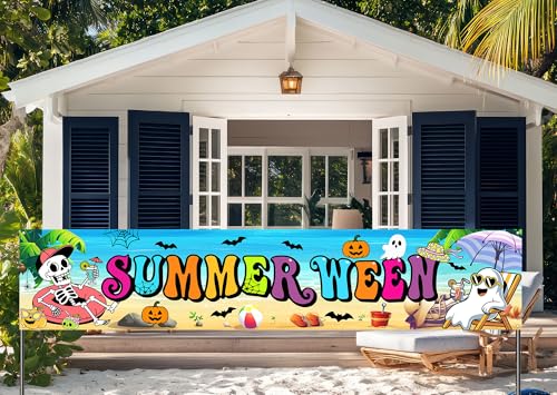 Summerween Banner Pink Plaid Backdrop Halloween Party Decor