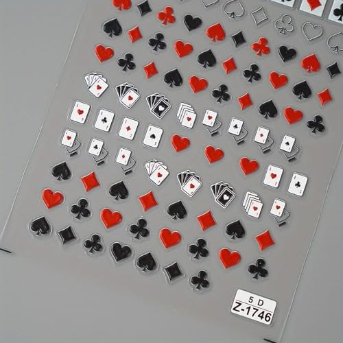 Poker Nail Stickers Self-Adhesive Playing Cards Art Decals Vegas Theme