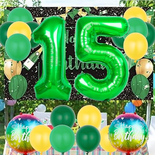 20th Birthday Balloons Set - 22 Pcs Green & Gold Decorations