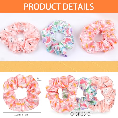 Doneace Easter Hair Scrunchies 3-Pack Satin Bunny Rabbit Hair Ties