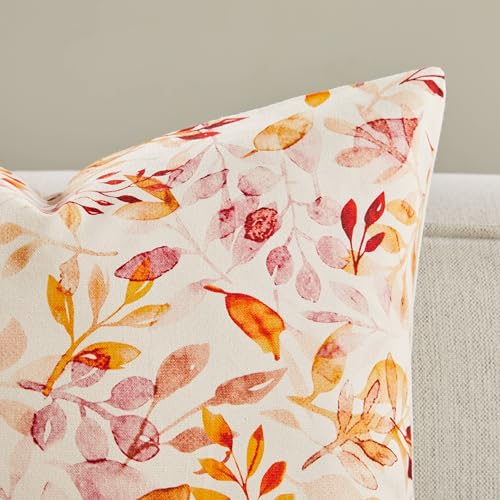 YZJZEDS 20x20 Inch Cotton Fall Pillow Covers Set of 2 Watercolor Leaf Print Farmhouse Decor