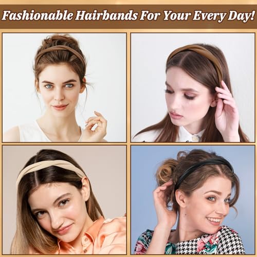 HJZHII 4 Pcs Thin Leather Headbands for Women Non-Slip Soft PU Hair Bands