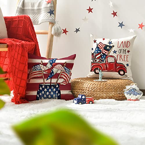 AVOIN colorlife 4th of July Patriotic Throw Pillow Covers, 18x18, Set of 4