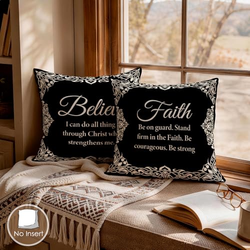 Black & White Bible Verse Throw Pillow Covers 18x18 in Set of 4