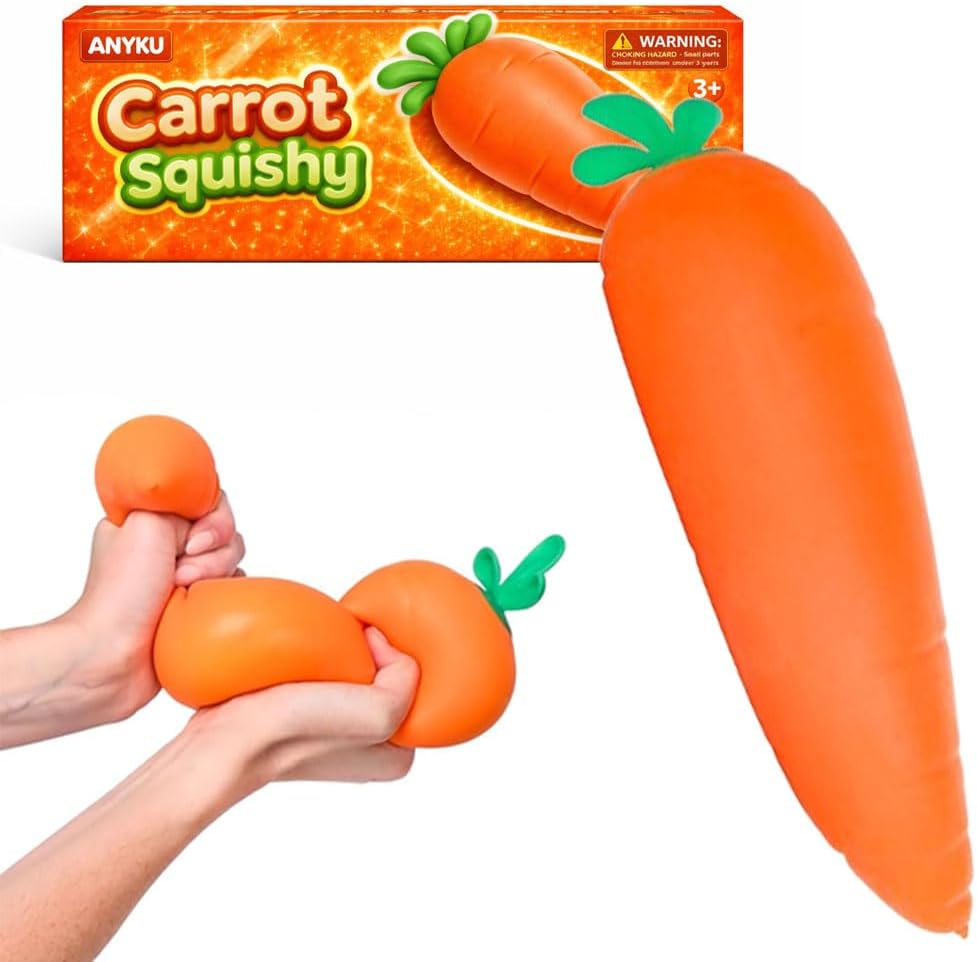 Skiennix Carrot Stress Relief Toy - Realistic Moldable Slow Rise Fidget Ball for Relaxation | Perfect Easter Basket Stuffer