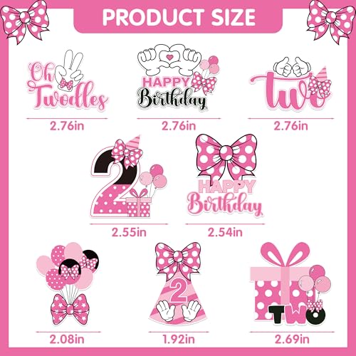 Oh Twodles Cupcake Toppers Set - 24 Pink Mouse Birthday Decorations