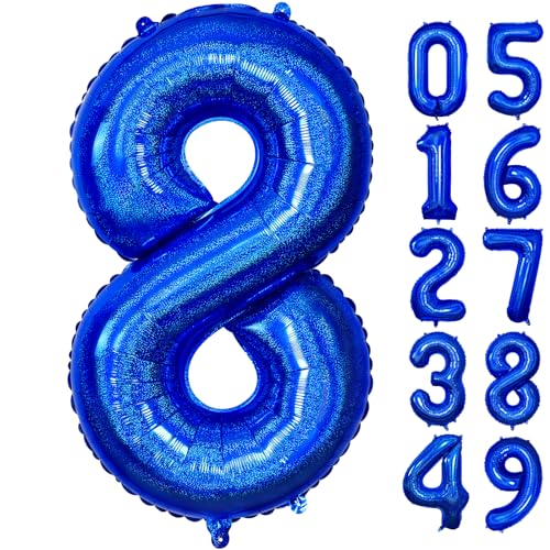 40-Inch Navy Blue Number 8 Balloon - Foil Mylar for Parties