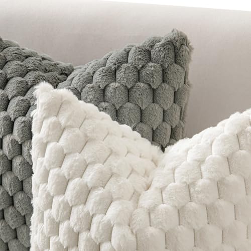 MIULEE White Faux Fur Throw Pillow Covers 18x18 Inch Set of 2