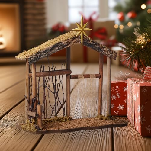 Wooden Nativity Scene Manger for 7-8 Inch Holy Family Figures - Christmas Decoration