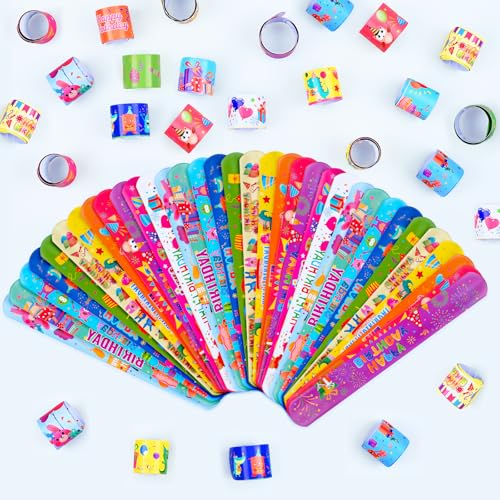 36-Pack Happy Birthday Slap Bracelets for Kids & Adults - Colorful Party Favors