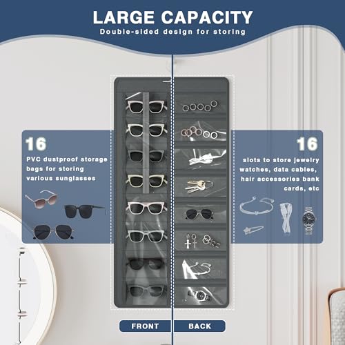 Dark Gray Hanging Sunglasses Organizer with 32 Slots