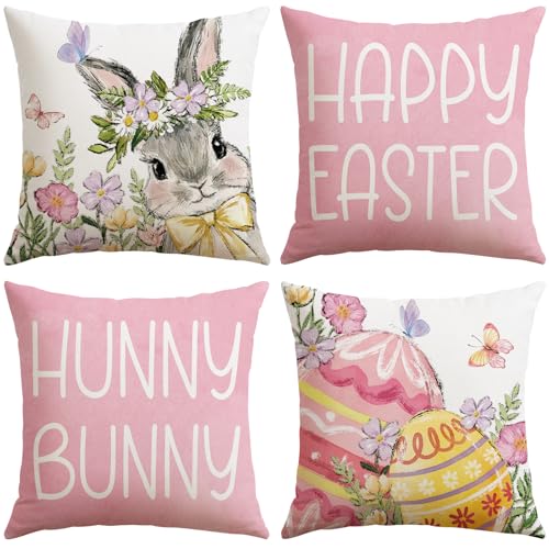 Artscope Easter Rabbit Throw Pillow Covers 18x18 Inch - Set of 4