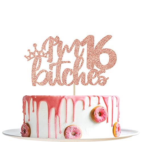 Rose Gold Glitter Cake Topper for 16th Birthday Party