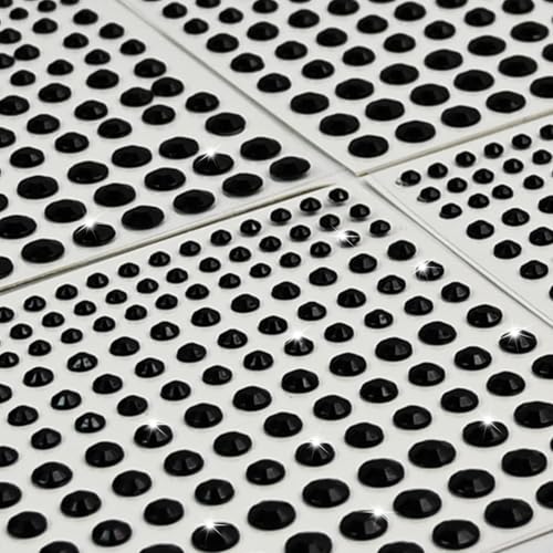 AUUTI 1155pcs Self-Adhesive Rhinestone Stickers - Black and White Acrylic Bling Gems in 4 Sizes for Crafts and Makeup