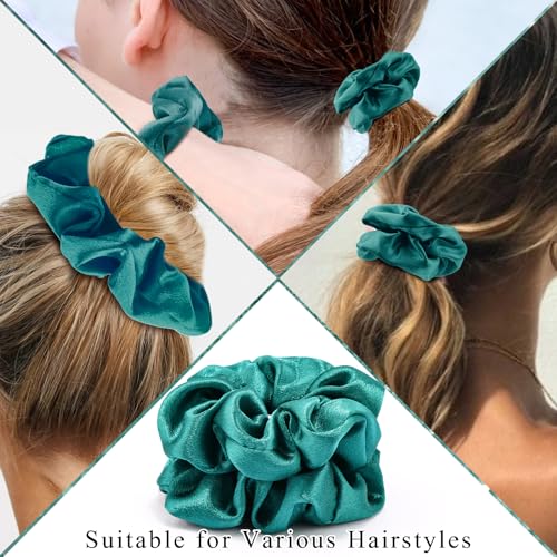 KICOSY 2 Pack Green Satin Scrunchies, Shimmering Hair Ties for Women