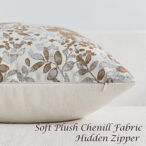 Purewish Vintage Floral Chenille Throw Pillow Covers 18x18 - Camel (Pack of 2)