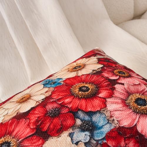 Patriotic Floral American Flag Lumbar Pillow Cover 12x20 Farmhouse Decor