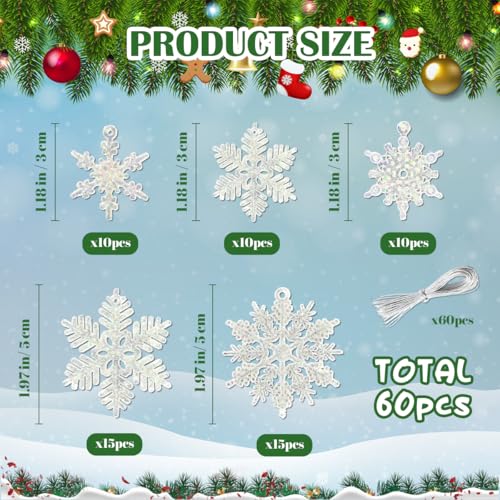 60-Piece Mini Snowflake Ornaments for Christmas Trees and DIY Crafts