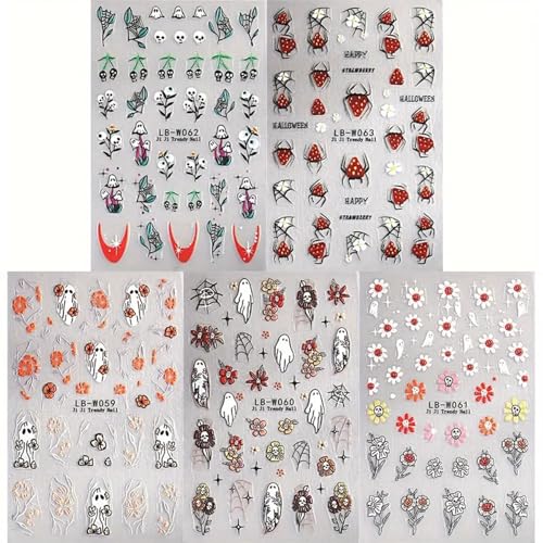 LYLYNB Halloween Nail Stickers - Ghost Skull Spider 5 Sheets