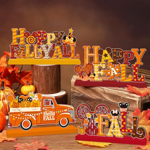 4-Piece Fall Wooden Table Decor Set with Pumpkin Design